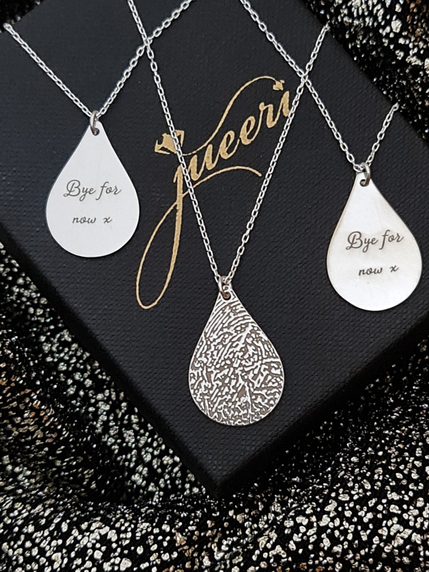 Custom Teardrop Fingerprint Name Necklace