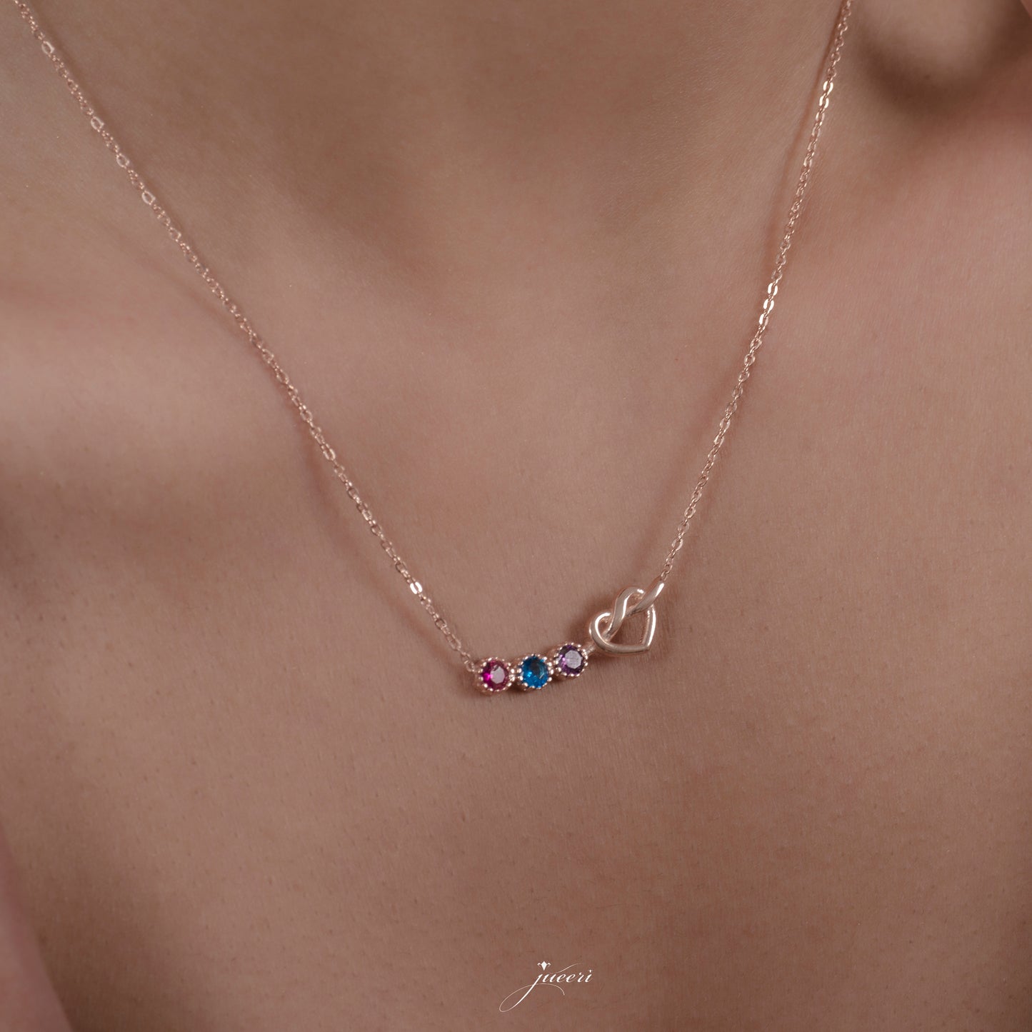 Personalized Birthstones & Heart Necklace