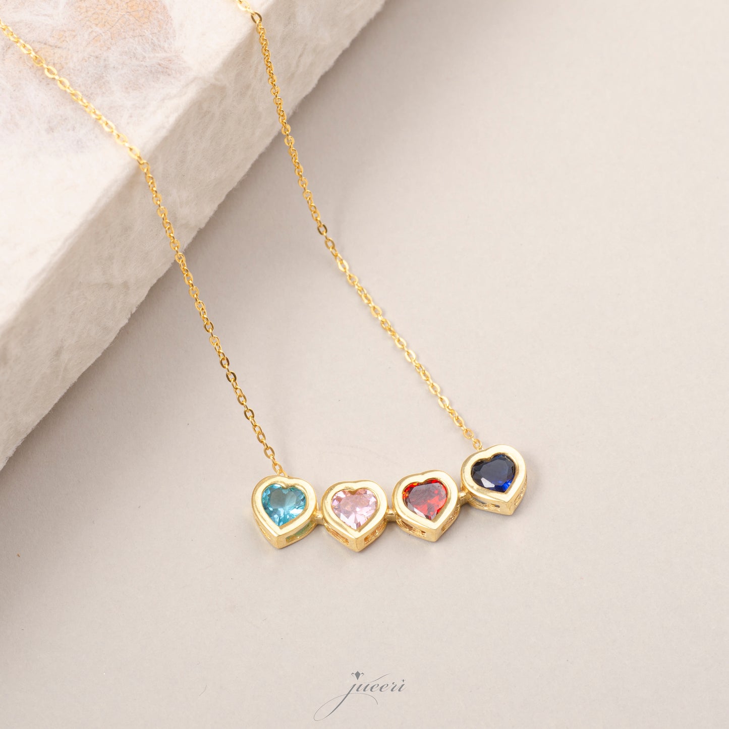 Personalized Heart Shape Birthstones Necklace