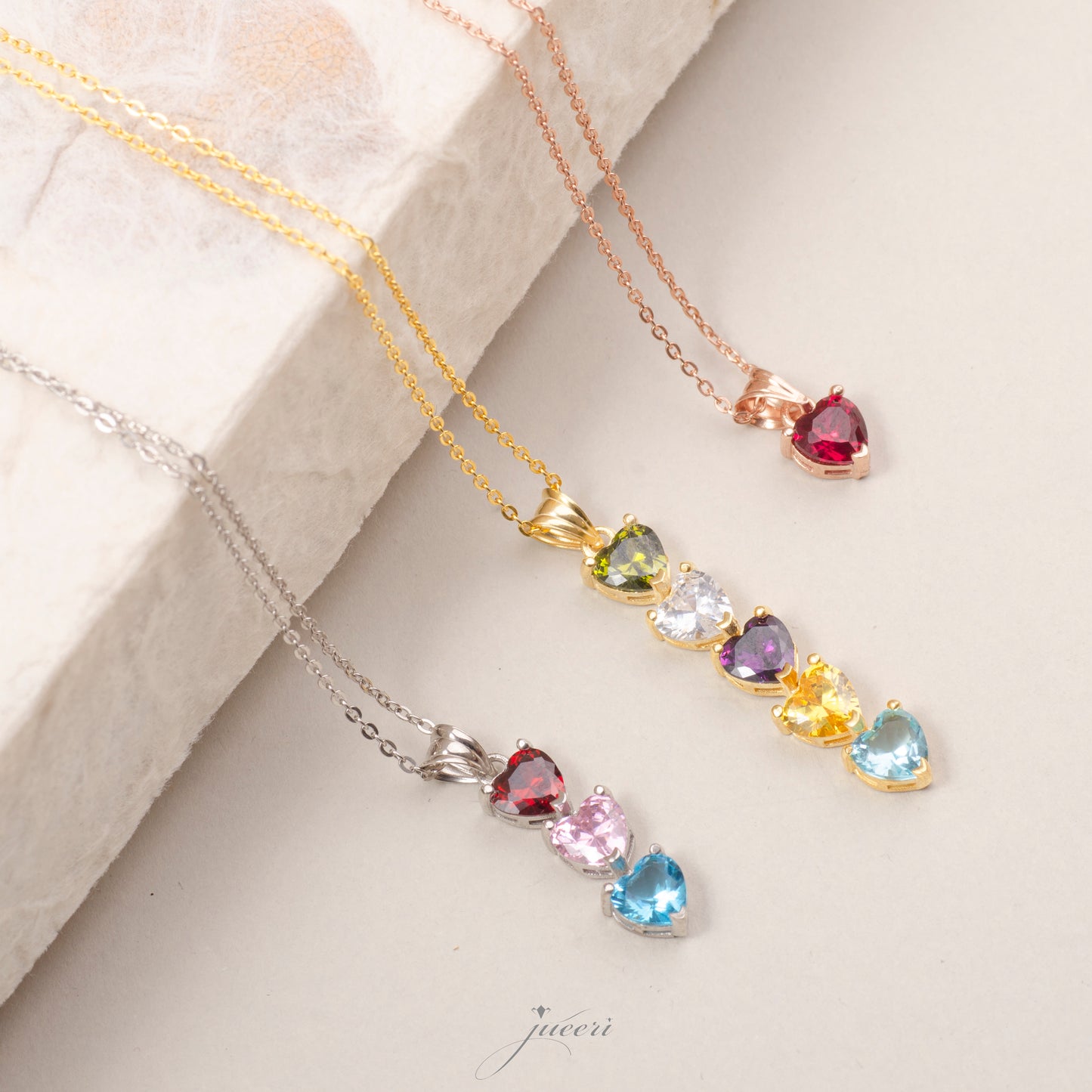 Personalized Heart Shape Birthstones Bar Necklace