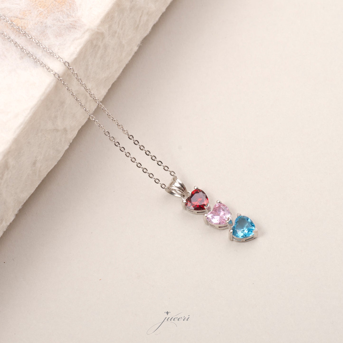 Personalized Heart Shape Birthstones Bar Necklace