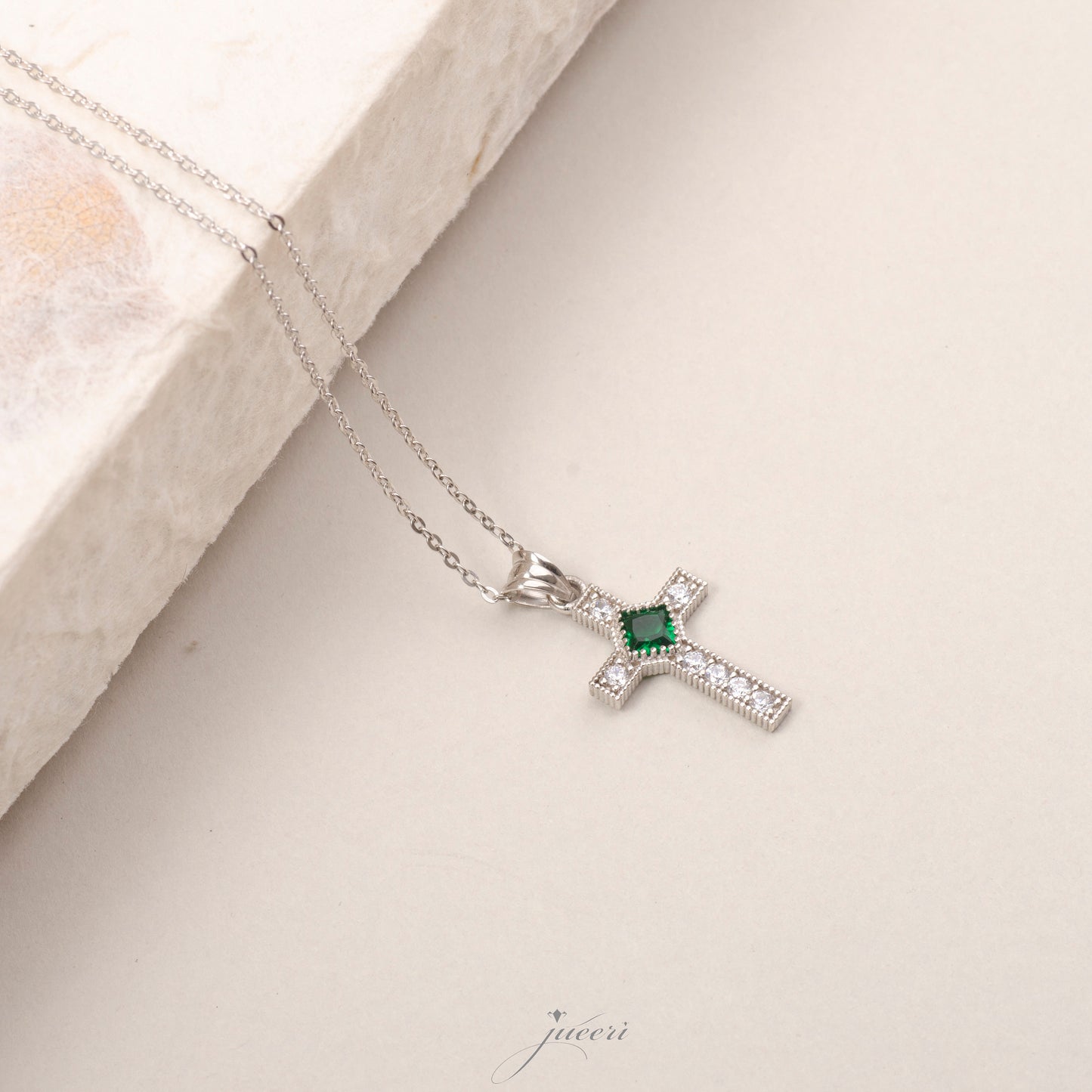 Personalized Crucifix Birthstone Necklace