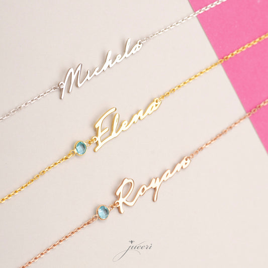 Custom Birthstone Name Bracelet