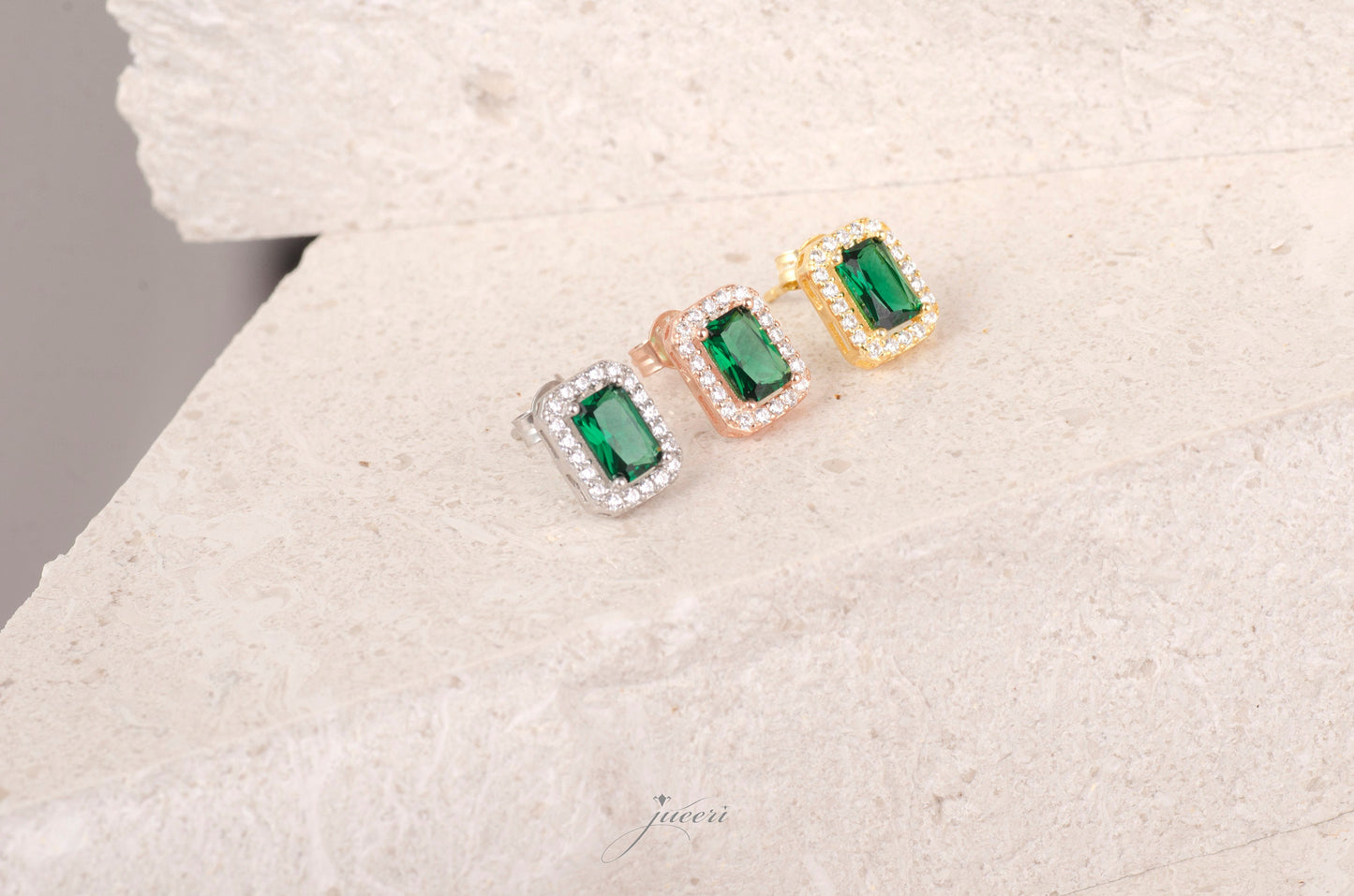 Green Baguette Earrings