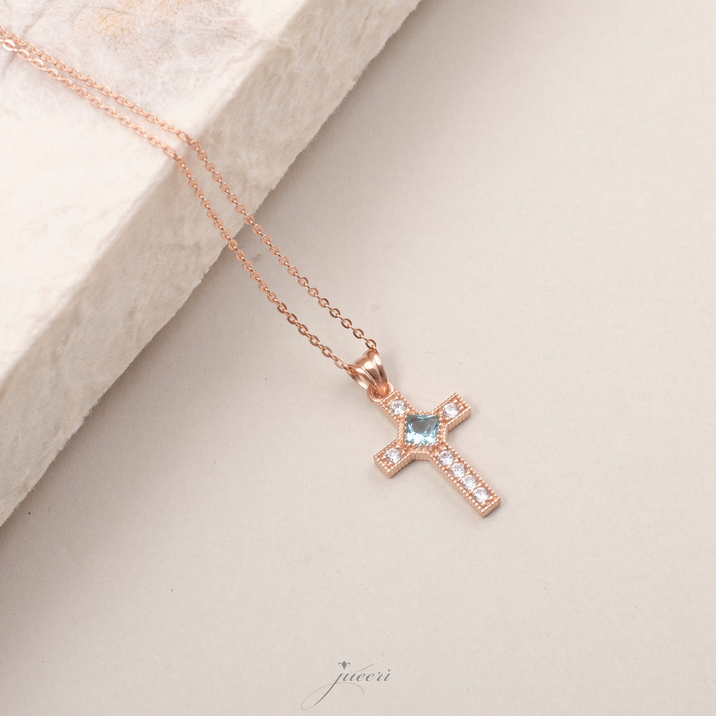 Personalized Crucifix Birthstone Necklace