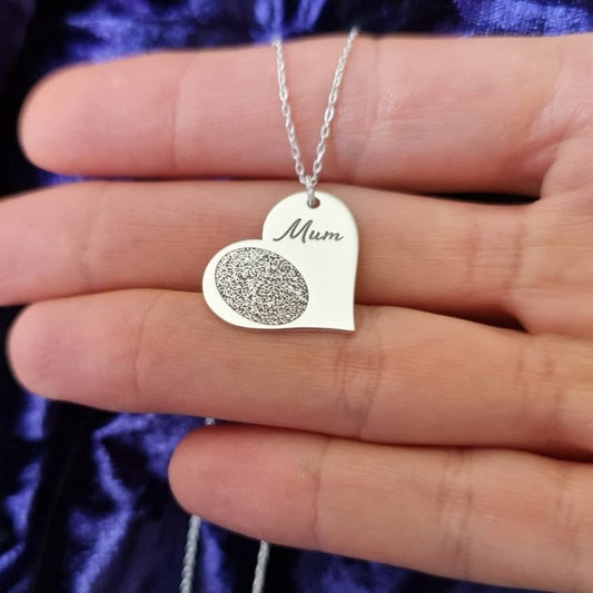 Custom Heart Fingerprint Name Necklace