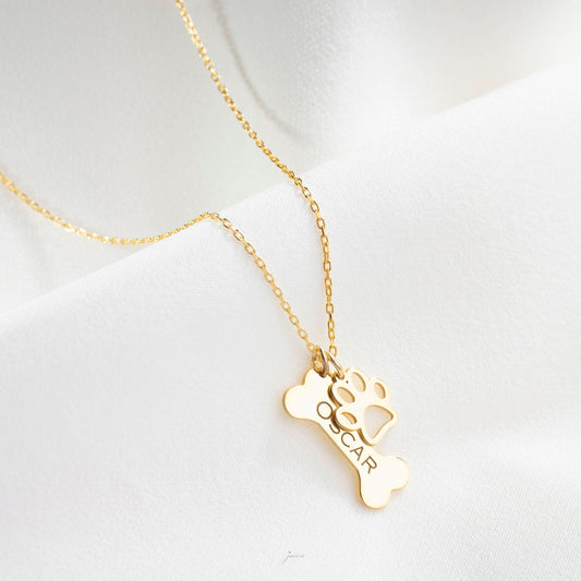 Custom Bone Name & Paw Necklace