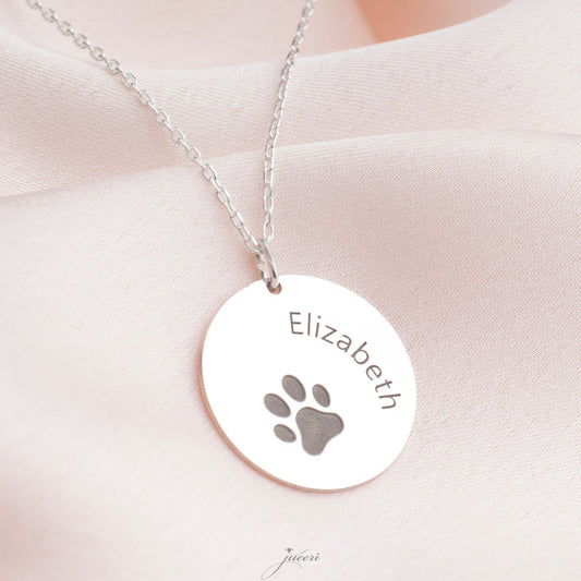 Custom Pet Paw & Name Print Necklace