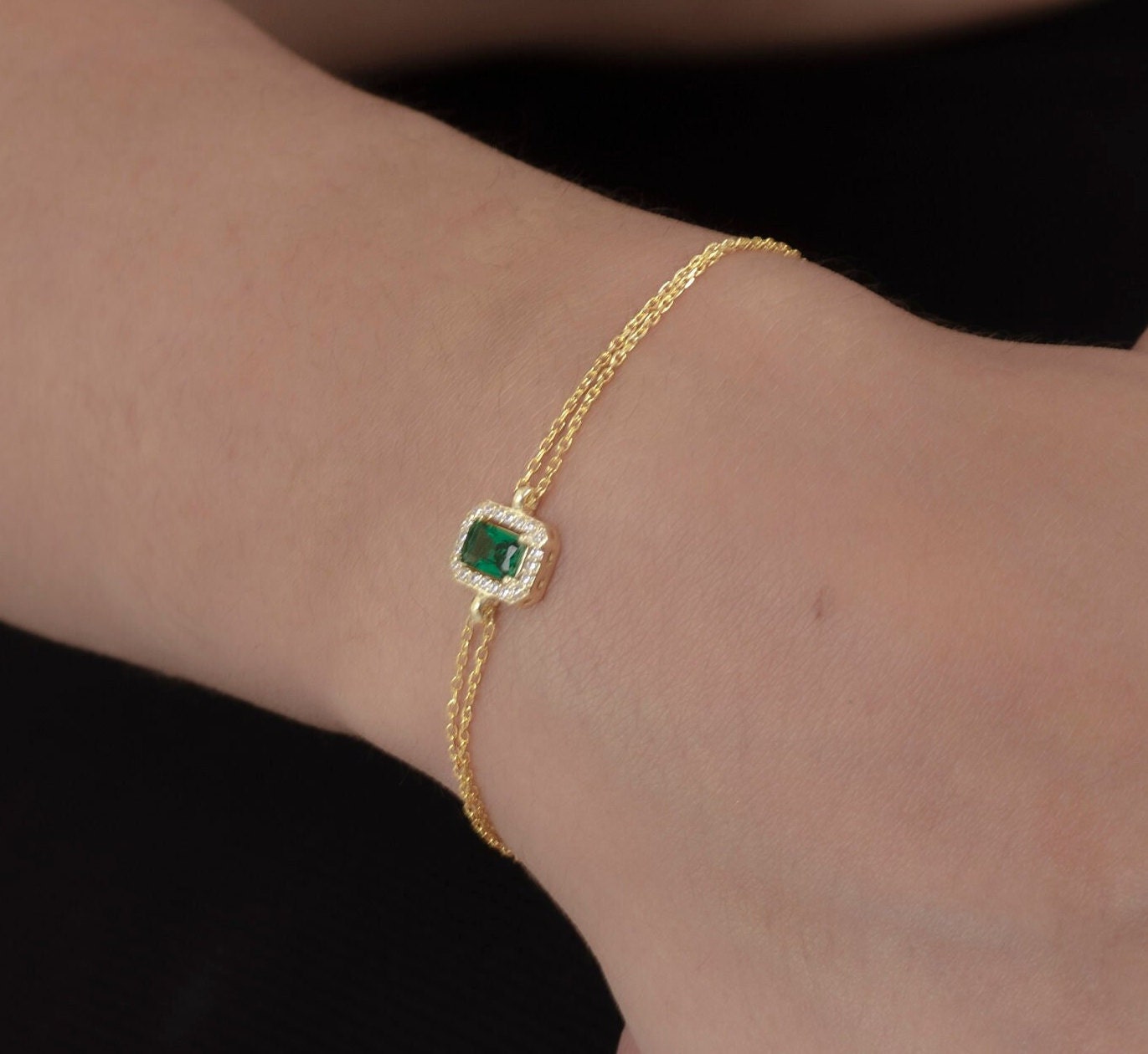 Emerald Baguette Stone Bracelet