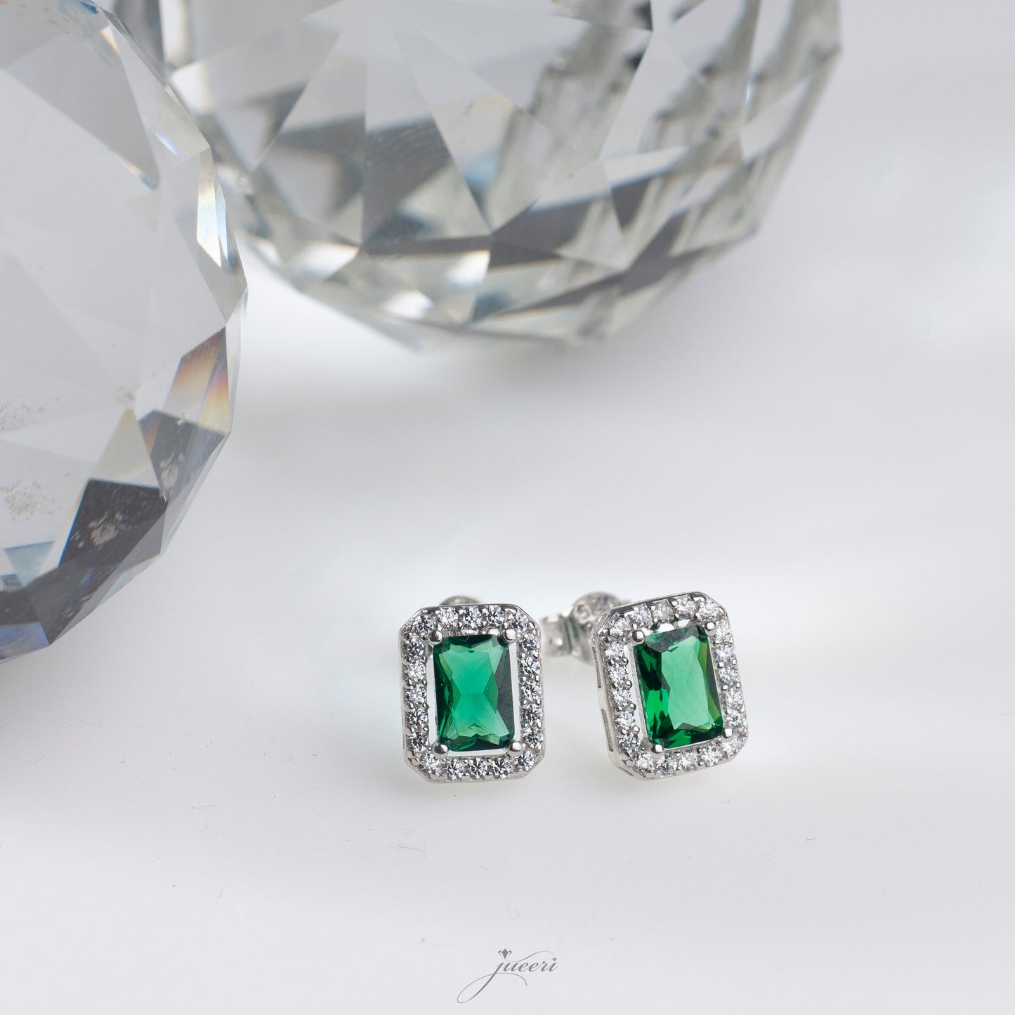 Green Baguette Earrings