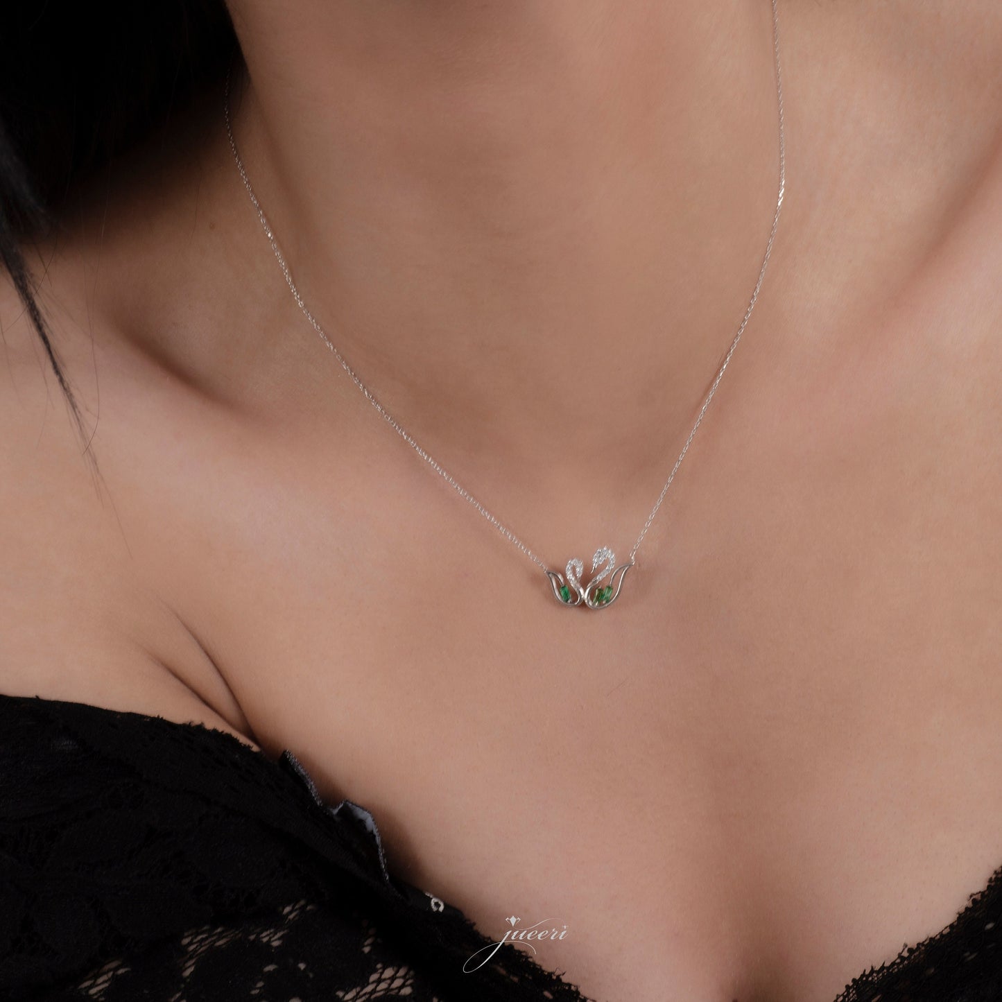 Emerald Swan Love Necklace