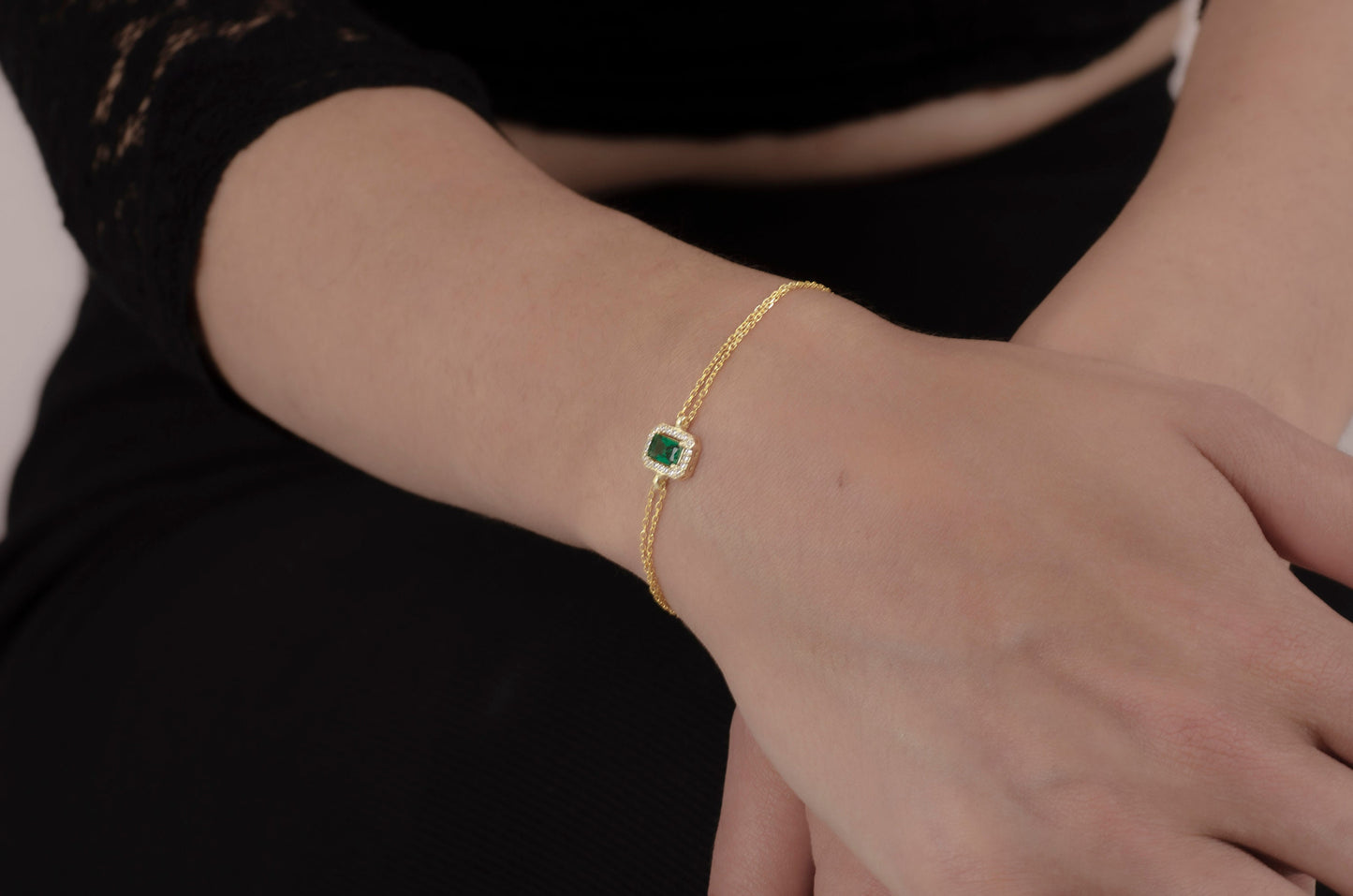 Emerald Baguette Stone Bracelet